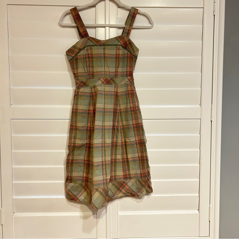 Fossil Plaid Cotton Fit and Flare Dress Grey Multi Size XS